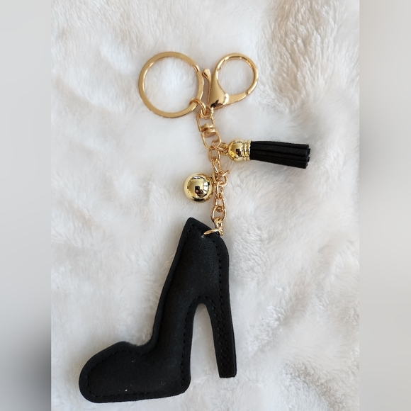 Black Glitter High Heel Keychain Bag Charm - Picture 3 of 3